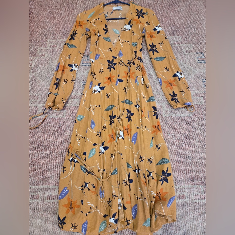 Urban Outfitters 'Audrey' orange floral tie waist midi wrap dress size xs p